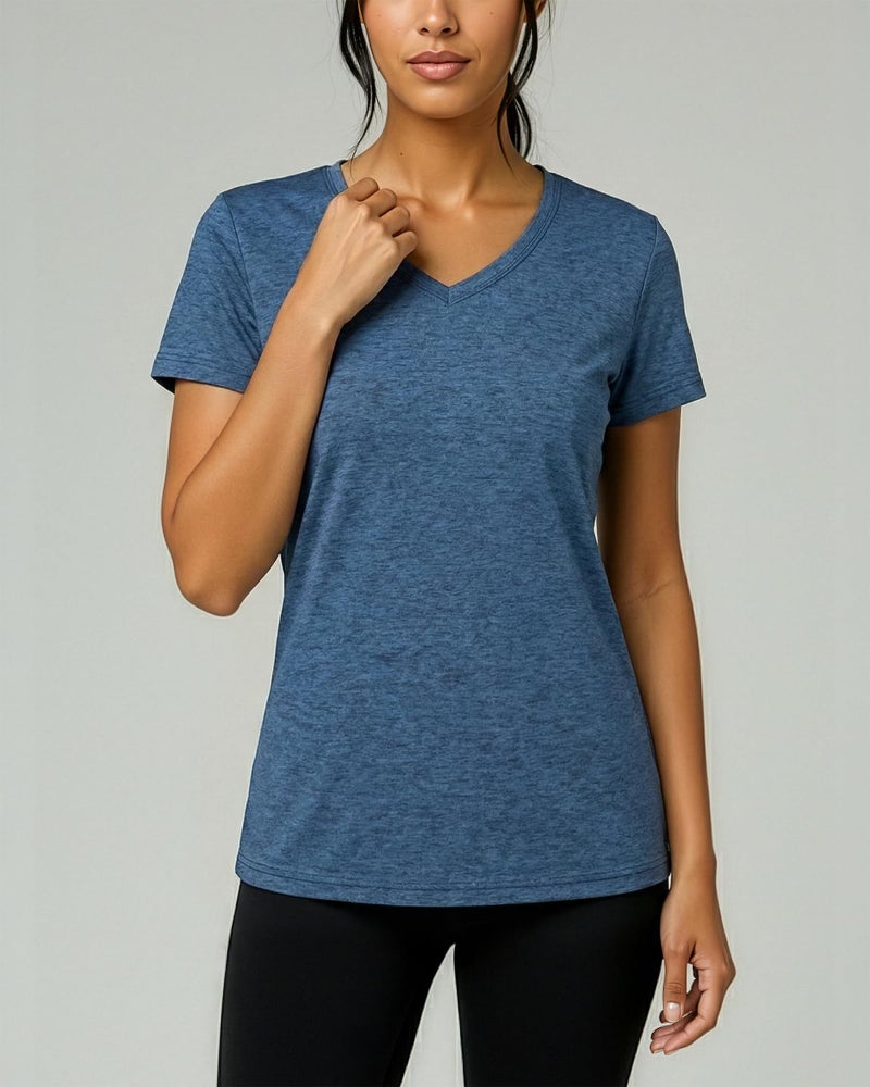 REALESSENTIALS Real Essentials 5 Pack: Women's Dry Fit Short Sleeve V Neck Workout Top - Fitness Pilates Gym Athletic Yoga T-Shirt (Plus Available), Set 8, S - Image 3